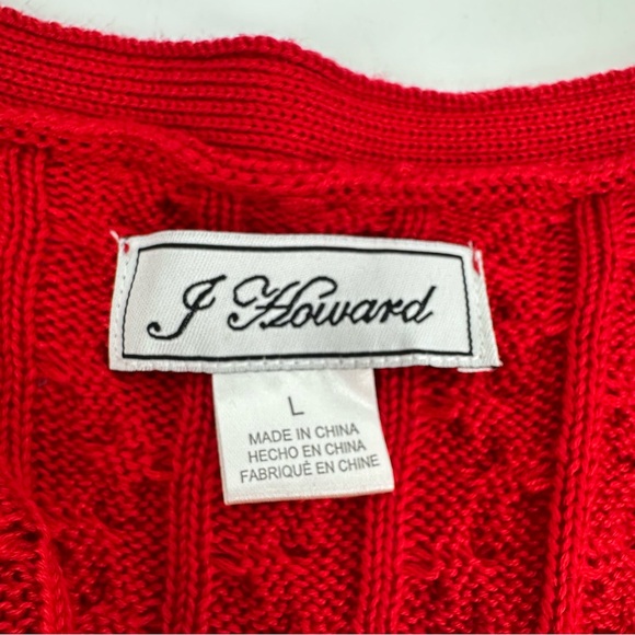 J HOWARD Red Sweater Dress Womens L Ribbed Cable Knit  Fit & Flare 3/4 Sleeves - Picture 10 of 10